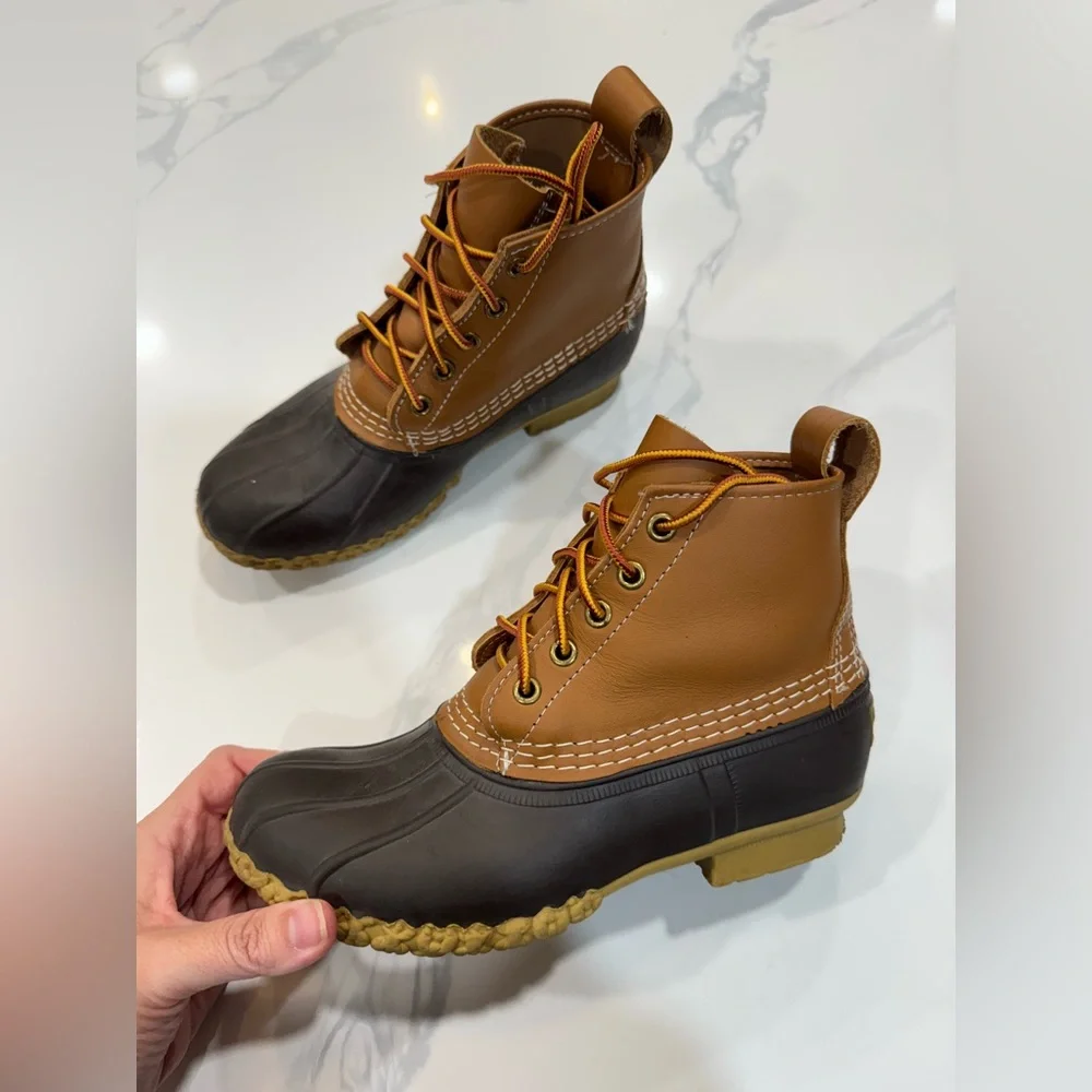 L.L. Bean Duck‎ Boots Women’s Waterproof 8” High Brown Leather Rubber USA Size 6